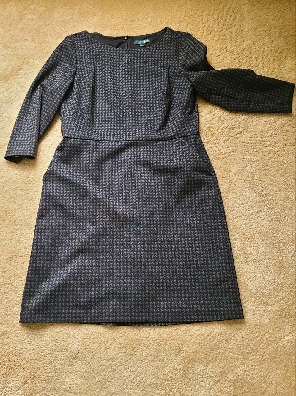 Lauren Ralph Lauren Black/Gray Patterned Long Sleeve Sheath Dress